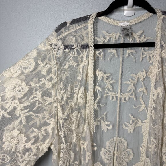 Womens Embroidered Floral Lace Butterfly Crochet Drop Shoulder Cardigan Size S/M - Picture 4 of 11